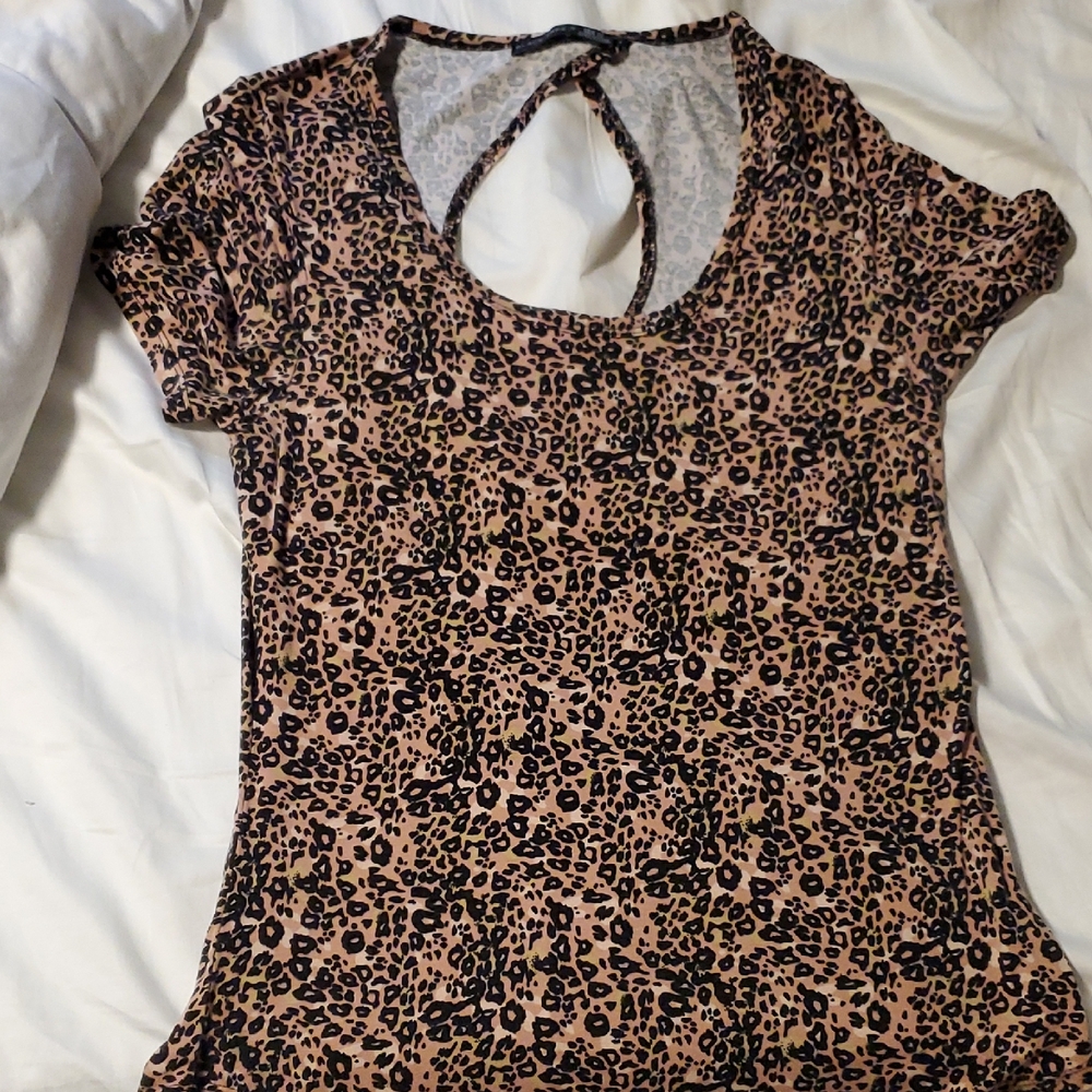 Black Tape Leopard Print Short Sleeve Top